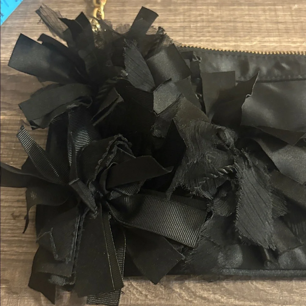 Express Black Clutch with Gold Chain and Floral Detail